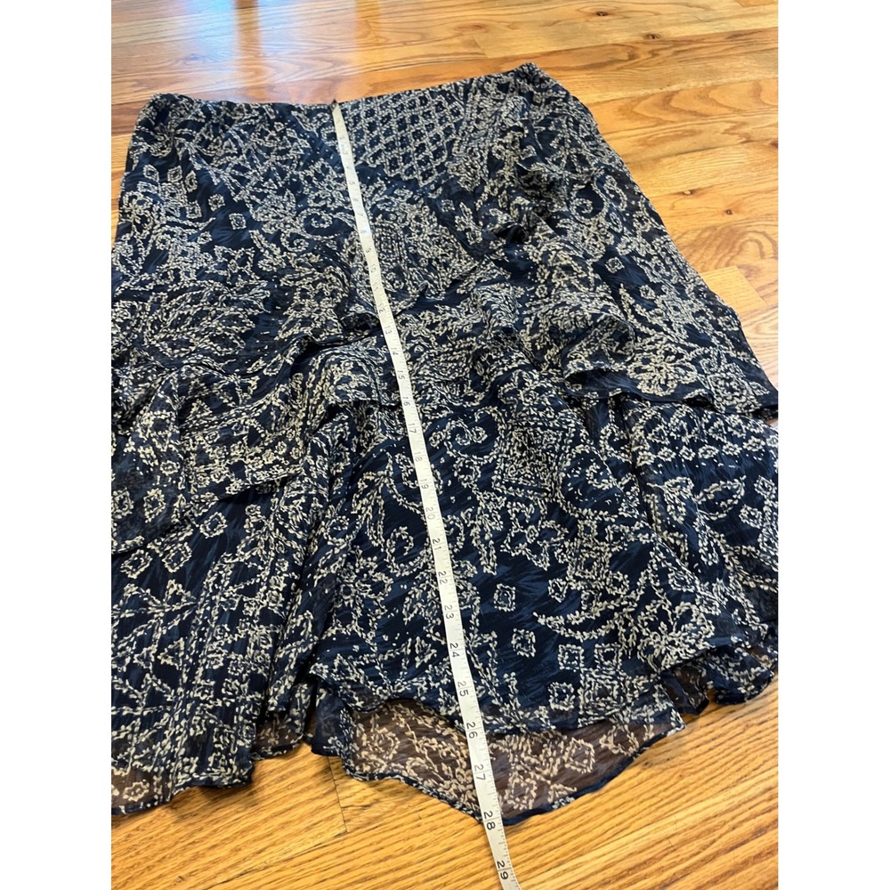 Y2K Lauren Ralph Lauren Navy Blue White 100% Silk Ruffle Tiered Skirt L B7 - Picture 4 of 5